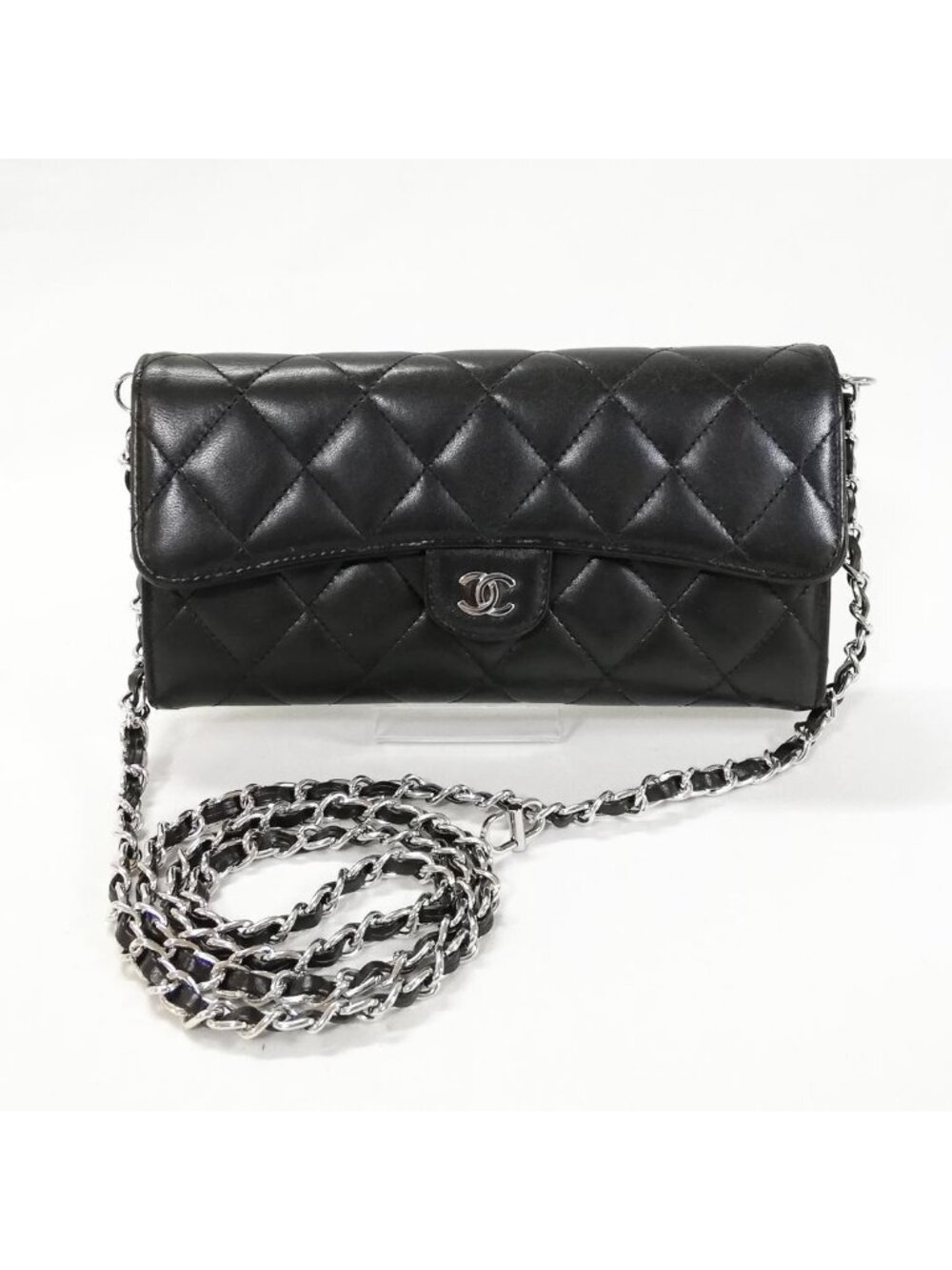 Chanel Lambskin Quilted Wallet Black Silver